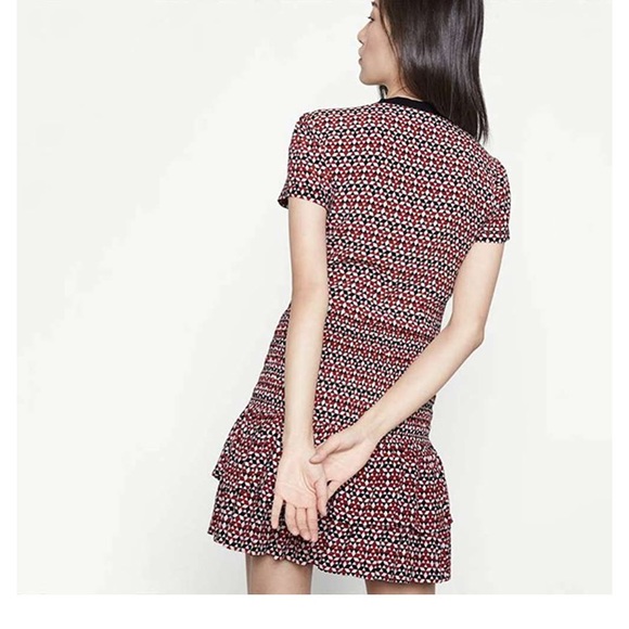 Maje Red and Black Fit and Flare Print Dress - Picture 8 of 12